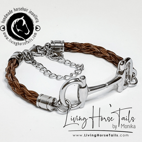 Living Horse Tails Snaffle bit Horsehair and Stainless Steel bracelet Custom jewellery Monika Australia horsehair keepsake