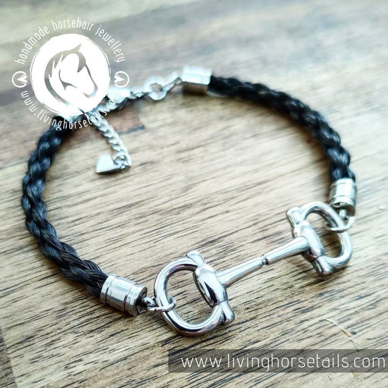 Living Horse Tails Snaffle bit Horsehair and Stainless Steel bracelet Custom jewellery Monika Australia horsehair keepsake