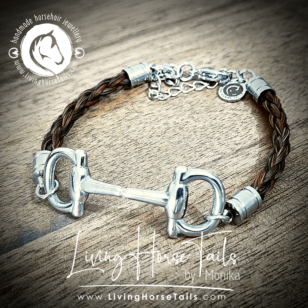 Living Horse Tails Snaffle bit Horsehair and Stainless Steel bracelet Custom jewellery Monika Australia horsehair keepsake