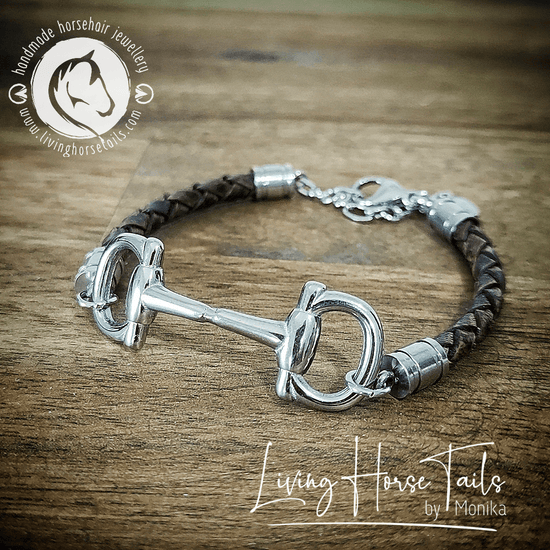 Living Horse Tails Snaffle bit Leather and Stainless Steel bracelet Custom jewellery Monika Australia horsehair keepsake