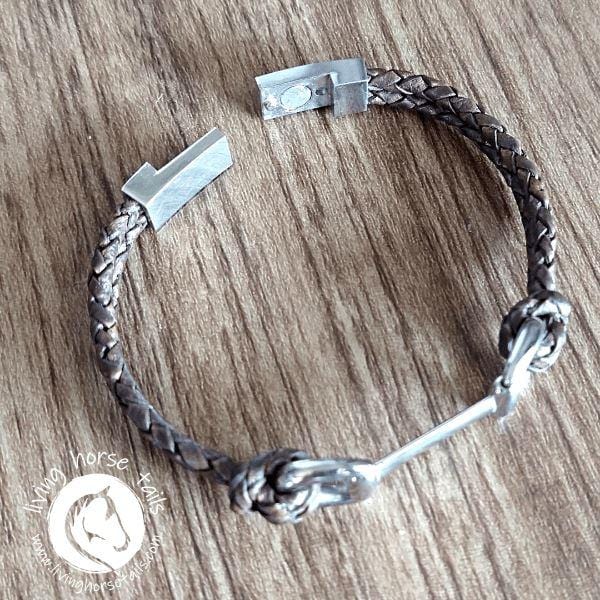 Load image into Gallery viewer, Snaffle Bit Leather and Stainless Steel Horse Bracelet Living Horse Tails Handmade Jewellery Custom Horse Hair Keepsakes Australia
