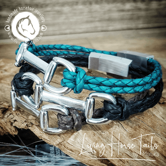 Snaffle Bit Leather and Steel horse bracelet Living Horse Tails
