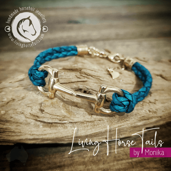 Living Horse Tails Snaffle bit Turquoise Leather bracelet Custom jewellery Monika Australia horsehair keepsake