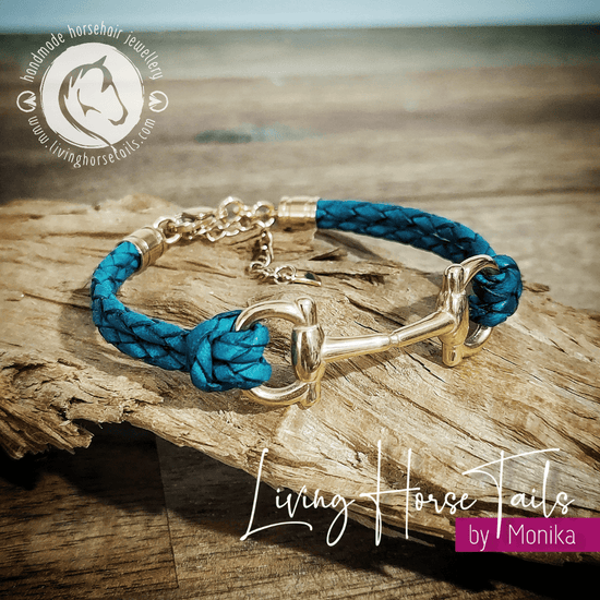Living Horse Tails Snaffle bit Turquoise Leather bracelet Custom jewellery Monika Australia horsehair keepsake