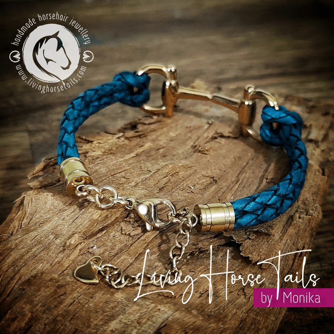 Living Horse Tails Snaffle bit Turquoise Leather bracelet Custom jewellery Monika Australia horsehair keepsake