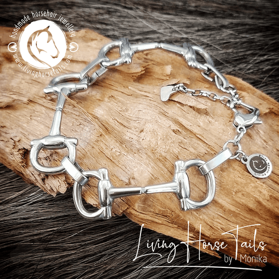 Living Horse Tails Stainless Steel Equestrian Snaffle Bit Bracelet Custom jewellery Monika Australia horsehair keepsake