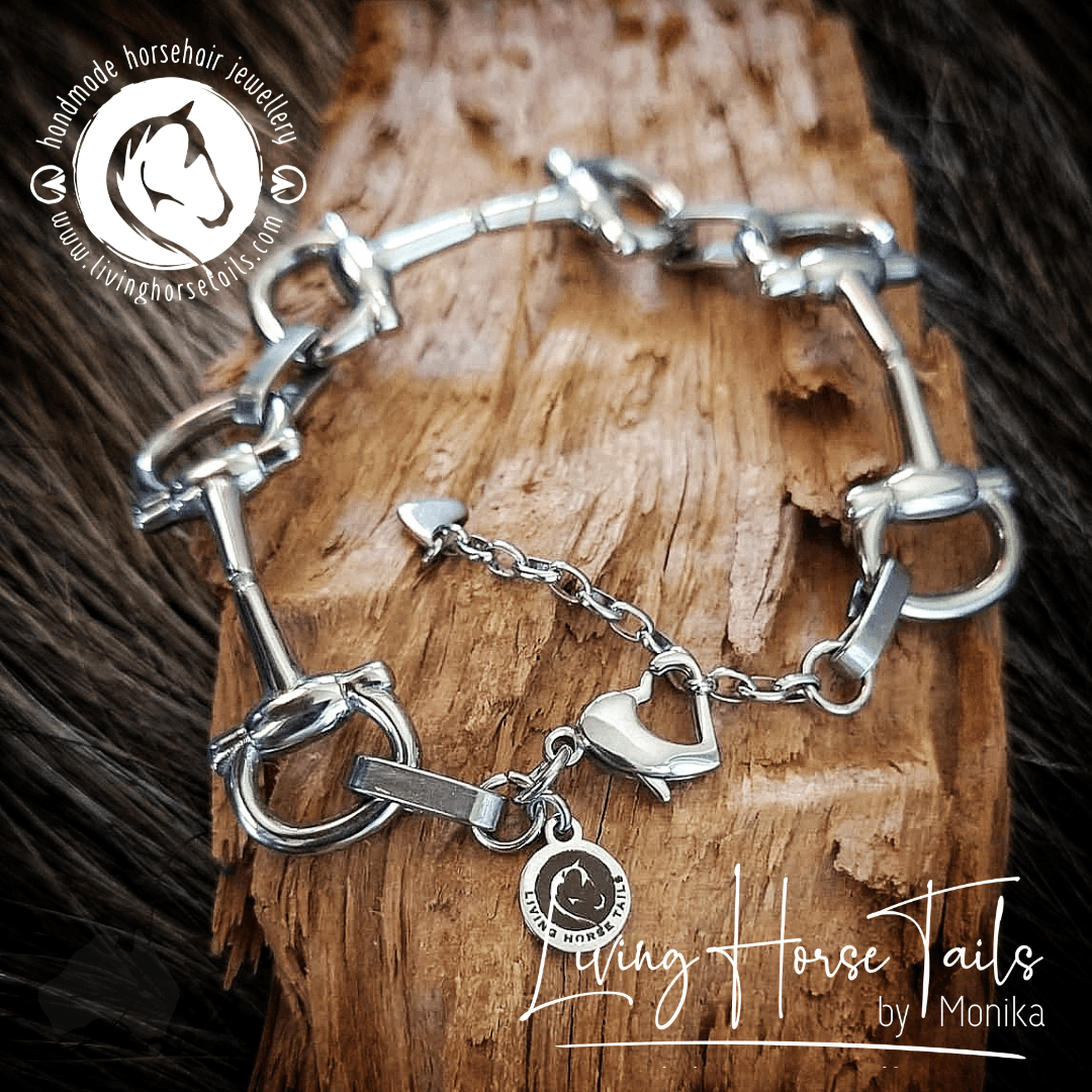 Living Horse Tails Stainless Steel Equestrian Snaffle Bit Bracelet Custom jewellery Monika Australia horsehair keepsake
