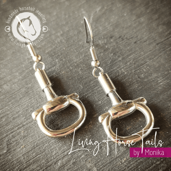 Living Horse Tails Stainless Steel Equestrian Snaffle Bit Earrings Custom jewellery Monika Australia horsehair keepsake