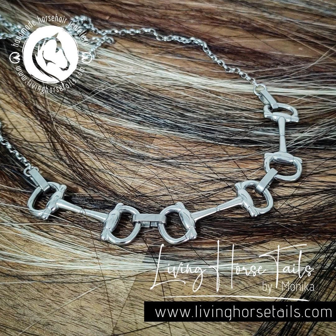 Living Horse Tails Stainless Steel Equestrian Snaffle Bit Necklace Custom jewellery Monika Australia horsehair keepsake