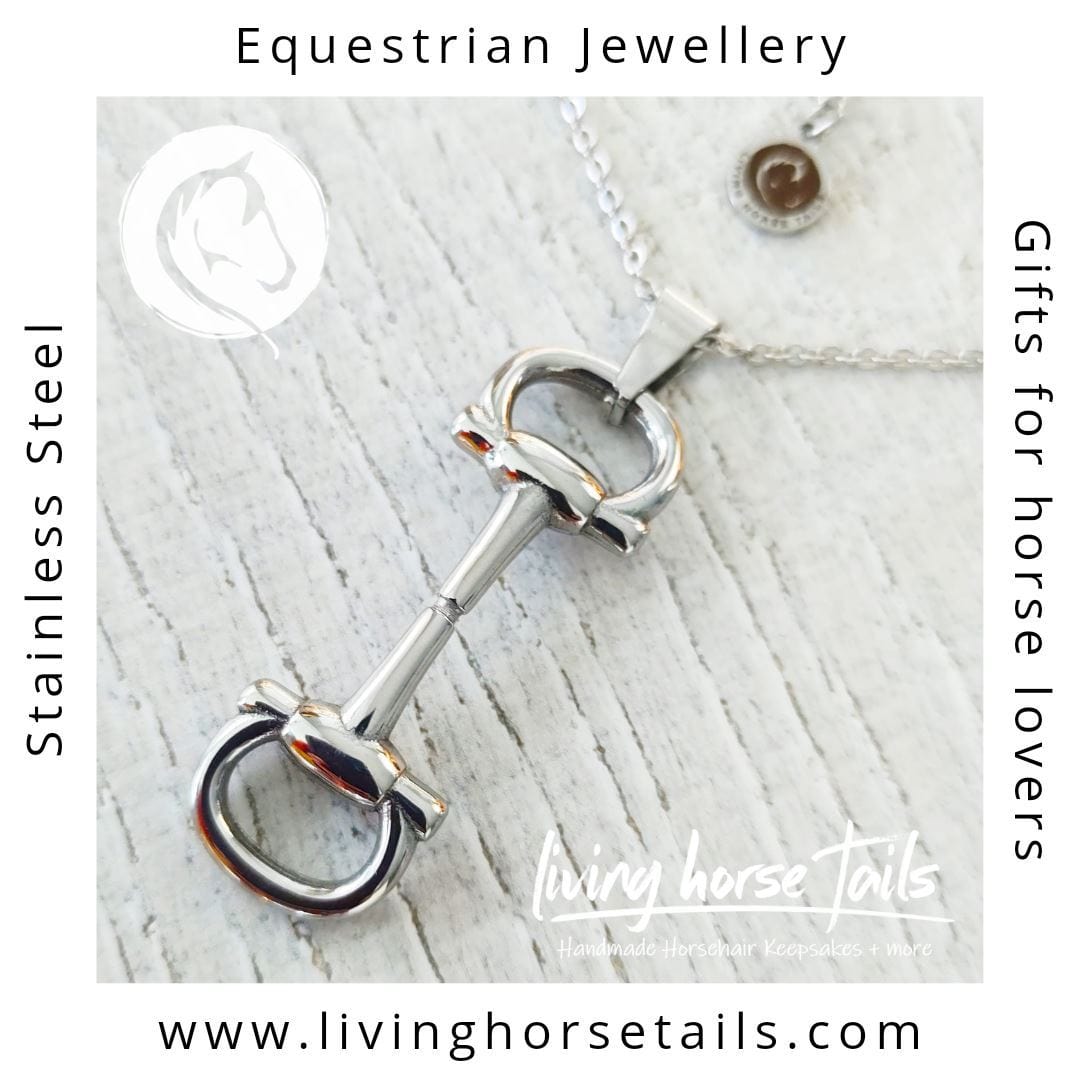 Living Horse Tails Stainless Steel Equestrian Snaffle Bit Necklace Custom jewellery Monika Australia horsehair keepsake
