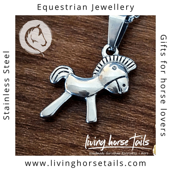 Load image into Gallery viewer, Living Horse Tails Stainless Steel Horse / Pony Necklace Custom jewellery Monika Australia horsehair keepsake
