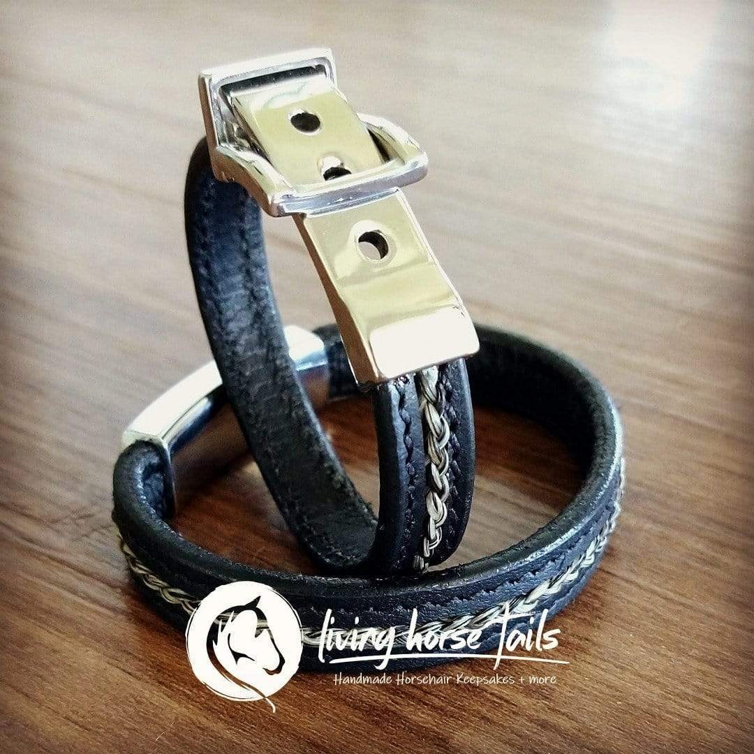 Stainless steel, stitched leather and horsehair buckle bracelet Living Horse Tails Handmade Jewellery Custom Horse Hair Keepsakes Australia