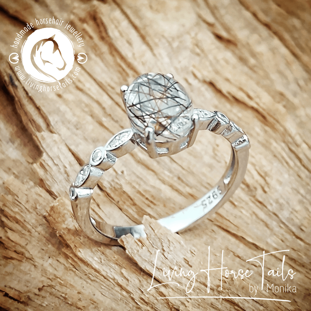 Living Horse Tails Sterling Silver and Cubic Zirconia Resin Ring Custom jewellery Monika Australia horsehair keepsake