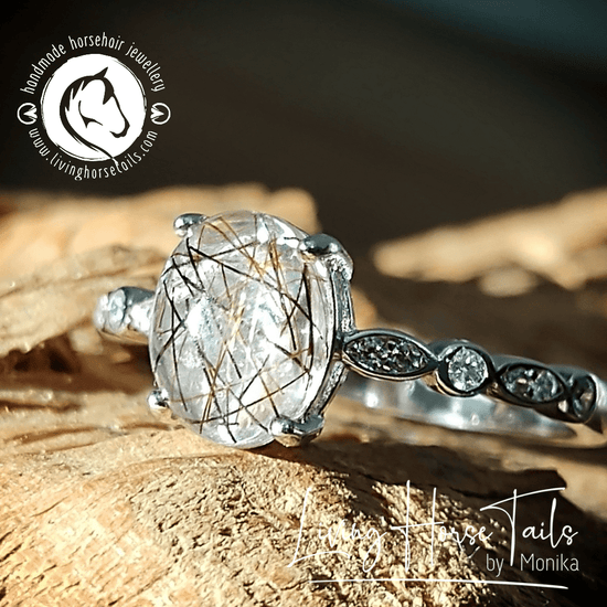 Living Horse Tails Sterling Silver and Cubic Zirconia Resin Ring Custom jewellery Monika Australia horsehair keepsake