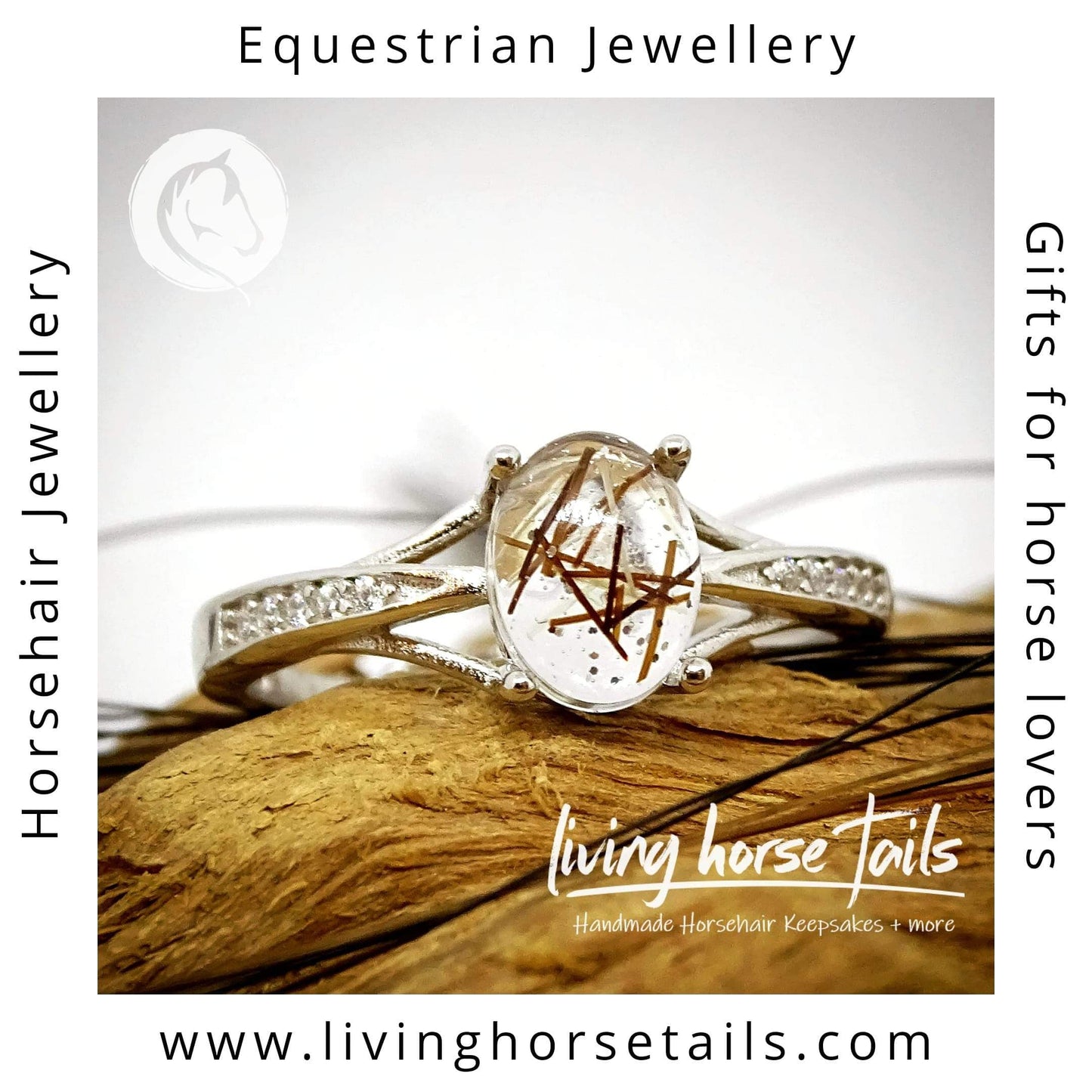 Sterling Silver and Cubic Zirconia Ring with your Horsehair Living Horse Tails Handmade Jewellery Custom Horse Hair Keepsakes Australia