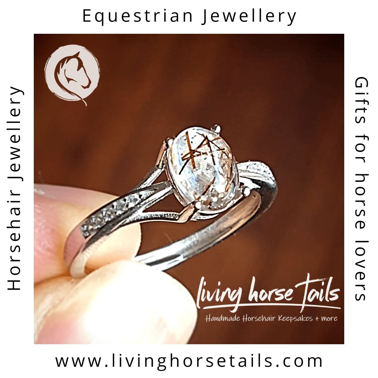 Sterling Silver and Cubic Zirconia Ring with your Horsehair Living Horse Tails Handmade Jewellery Custom Horse Hair Keepsakes Australia