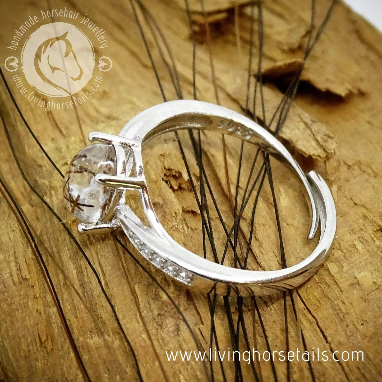 Living Horse Tails Sterling Silver and Cubic Zirconia Ring with your Horsehair Custom jewellery Monika Australia horsehair keepsake