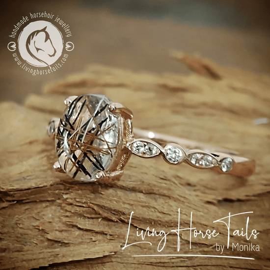 Load image into Gallery viewer, Living Horse Tails Sterling Silver and Cubic Zirconia Ring with your Horsehair Style 4 Custom jewellery Monika Australia horsehair keepsake
