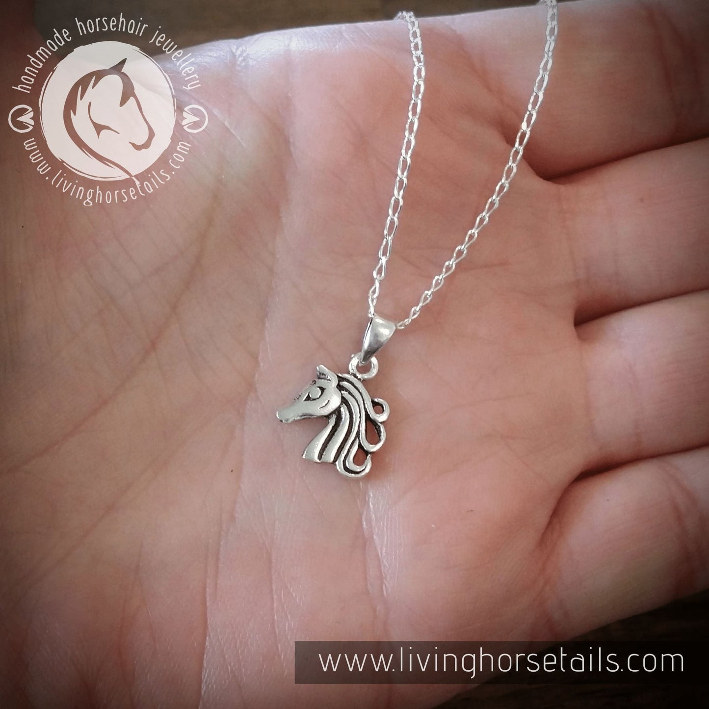 Load image into Gallery viewer, Living Horse Tails Sterling Silver Horse Charm Necklace Custom jewellery Monika Australia horsehair keepsake
