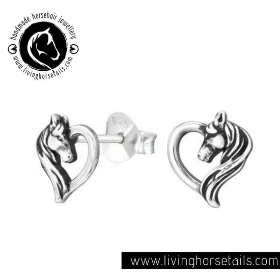 Load image into Gallery viewer, Living Horse Tails Sterling Silver Horse Heart Earrings Custom jewellery Monika Australia horsehair keepsake
