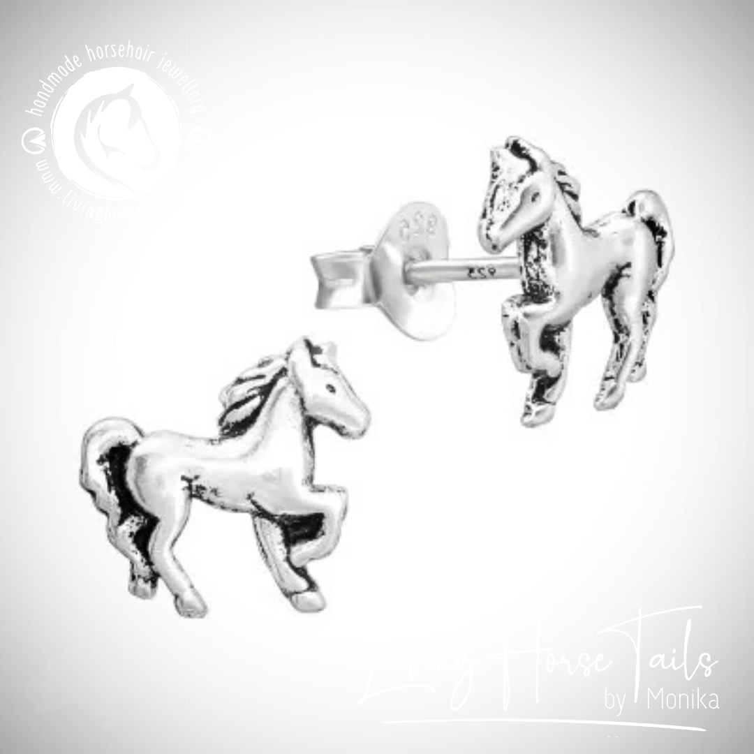 Living Horse Tails Sterling Silver Horse Stud Earrings Custom jewellery Monika Australia horsehair keepsake