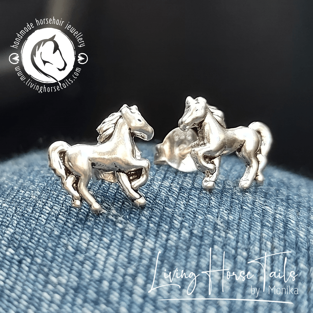 Living Horse Tails Sterling Silver Horse Stud Earrings Custom jewellery Monika Australia horsehair keepsake