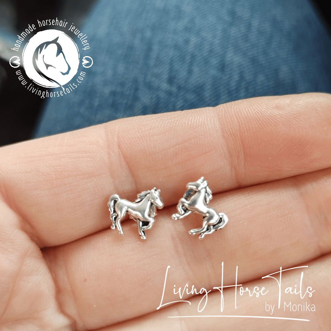 Living Horse Tails Sterling Silver Horse Stud Earrings Custom jewellery Monika Australia horsehair keepsake