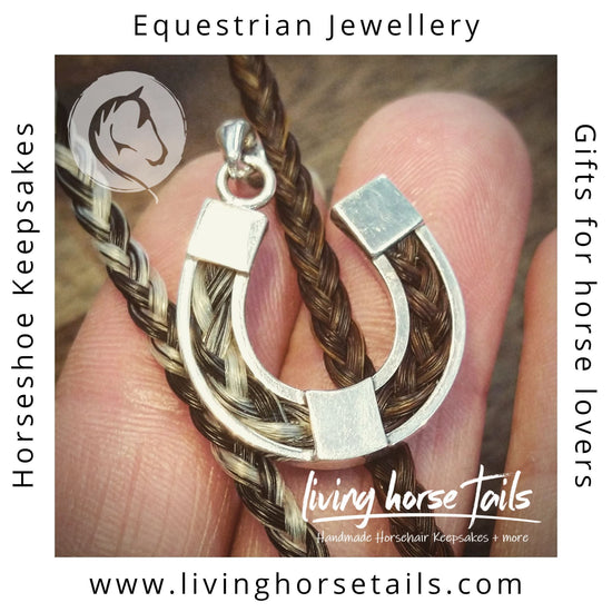 Living Horse Tails Sterling Silver Horseshoe Pendant inlaid with Horse Hair Braid Custom jewellery Monika Australia horsehair keepsake
