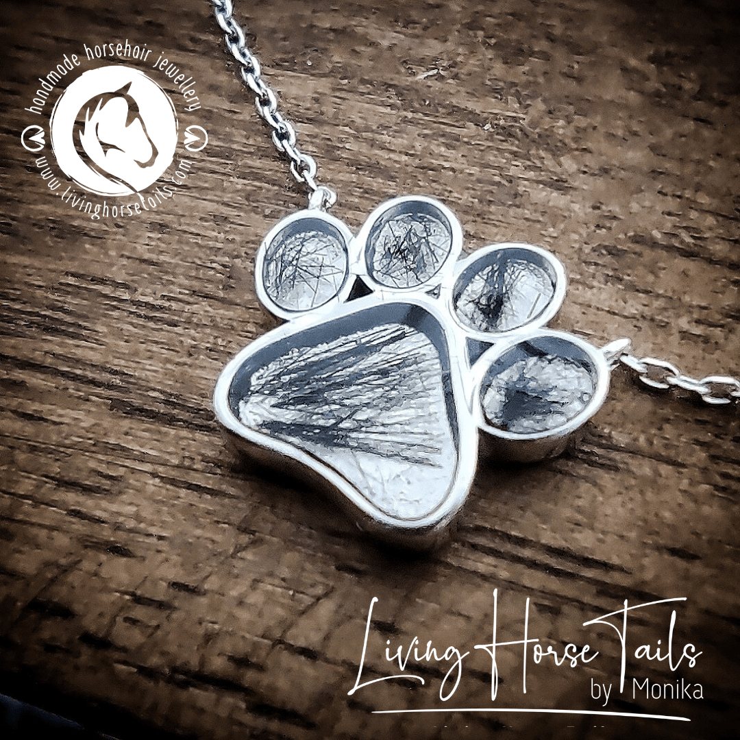 Living Horse Tails Sterling silver resin paw necklace Custom jewellery Monika Australia horsehair keepsake