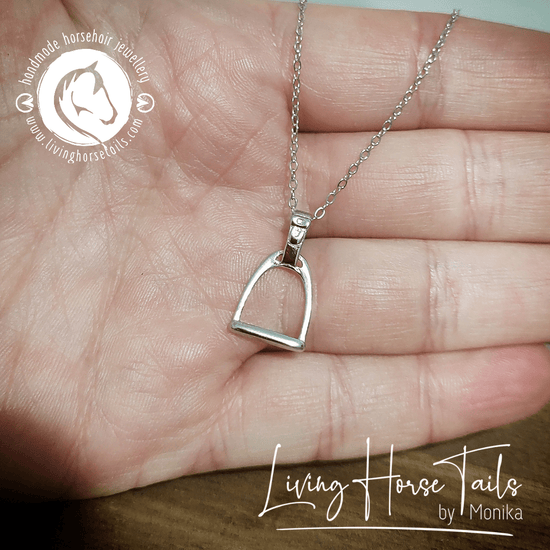 Living Horse Tails Sterling silver stirrup iron necklace Custom jewellery Monika Australia horsehair keepsake