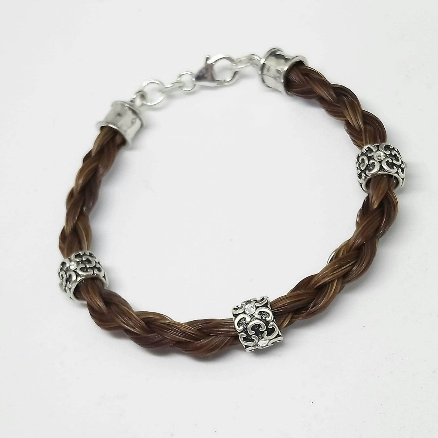 Sterling Silver Swarovsky 4 Strand Round Horsehair Braided Bracelet Bracelet Clear / As Pictured - Stock Hair BRAC-057-SC Living Horse Tails Handmade Jewellery Custom Horse Hair Keepsakes Australia