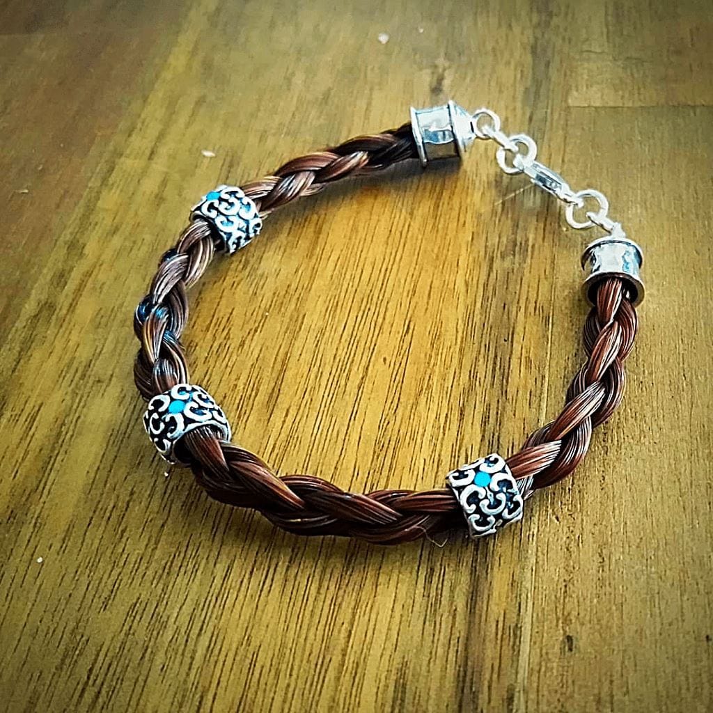 Sterling Silver Swarovsky 4 Strand Round Horsehair Braided Bracelet Bracelet Aqua / Turqouise / As Pictured - Stock Hair BRAC-057-SA Living Horse Tails Handmade Jewellery Custom Horse Hair Keepsakes Australia