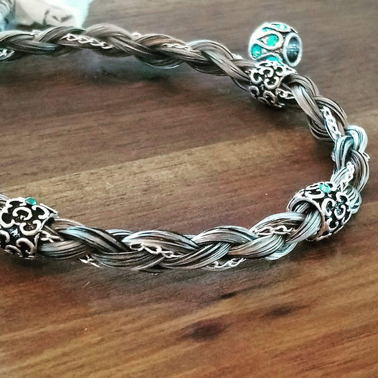 Sterling Silver Swarovsky 4 Strand Round Horsehair Braided Bracelet with silver chain Bracelet Living Horse Tails Handmade Jewellery Custom Horse Hair Keepsakes Australia