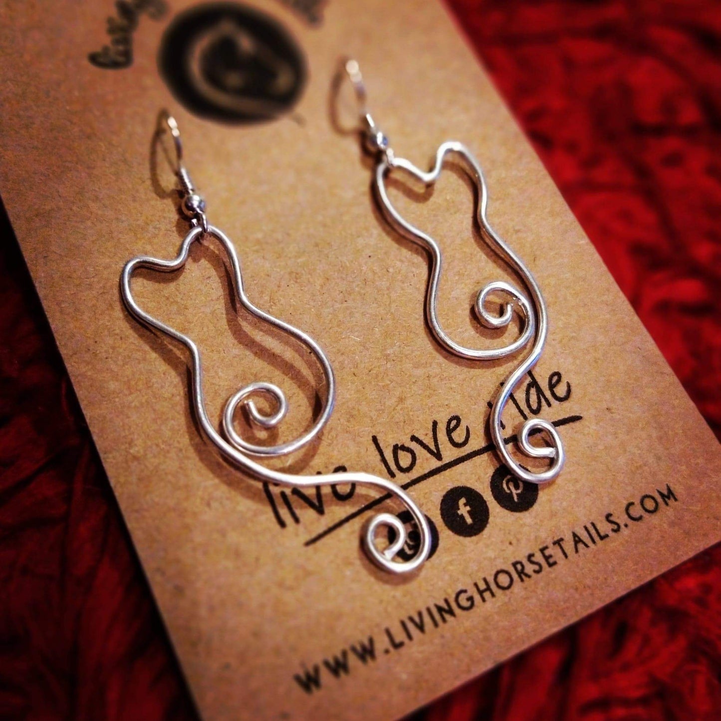 Sterling Silver Wire Cat Earrings Stock as pictured - made to order Living Horse Tails Handmade Jewellery Custom Horse Hair Keepsakes Australia