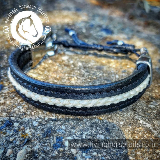 Stitched leather stainless steel horsehair unisex men's adjustable bracelet | Style 2