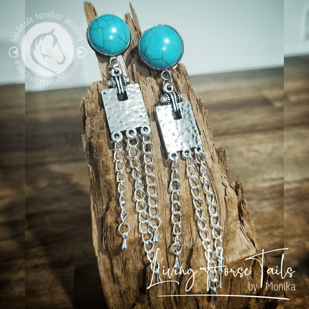 Living Horse Tails Turquoise Cow Girl Earrings Custom jewellery Monika Australia horsehair keepsake