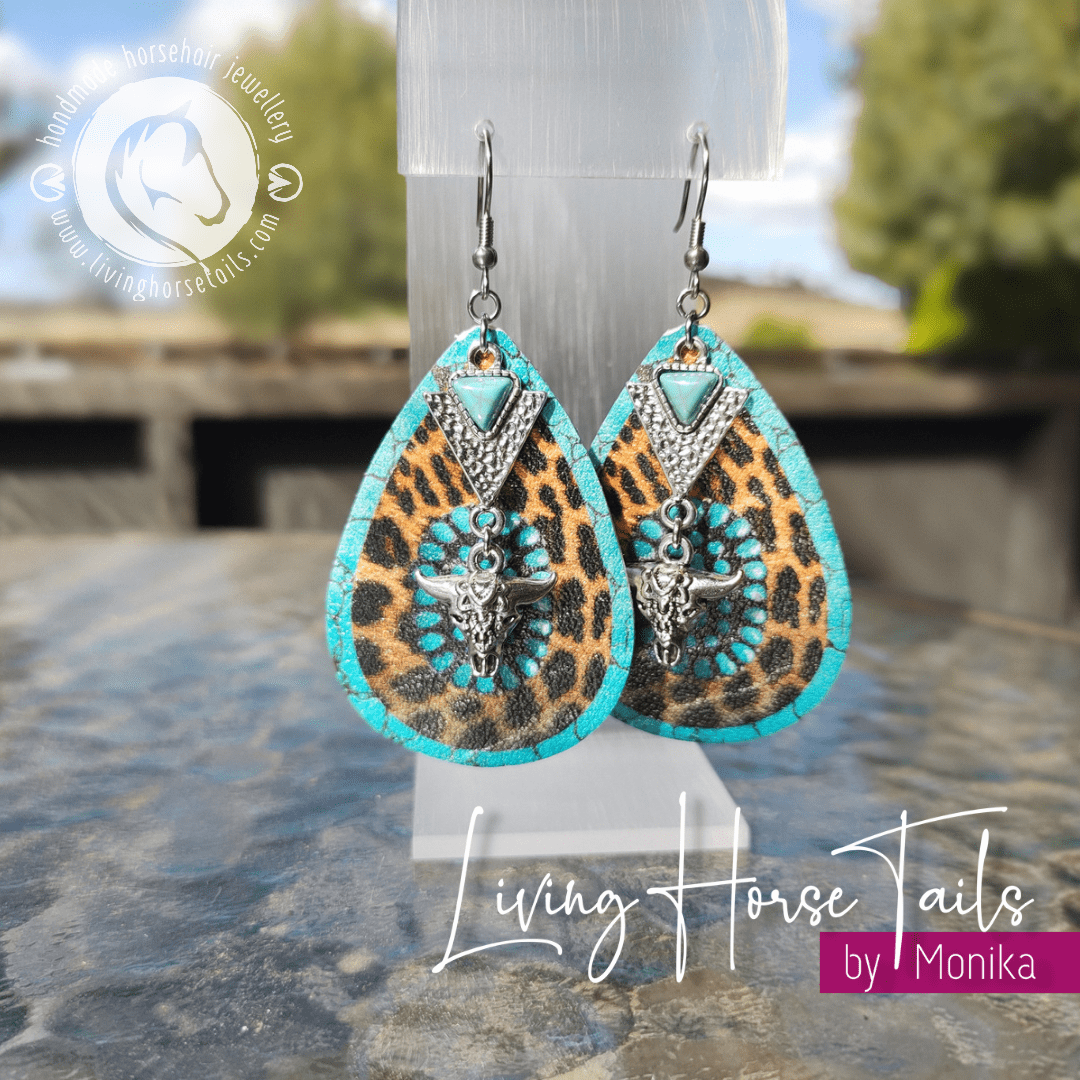 Turquoise Western Cow Girl Earrings Living Horse Tails Jewellery by Monika