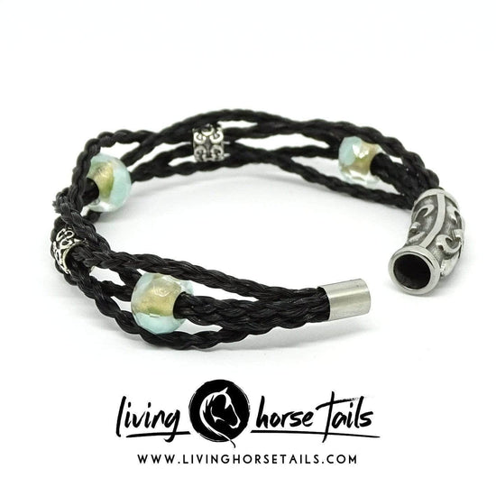 Living Horse Tails Viking style layered horsehair bracelet with magnetic clasp. Custom jewellery Monika Australia horsehair keepsake